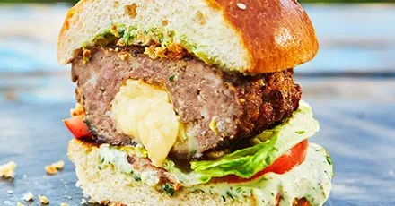 Molten cheese-stuffed burgers