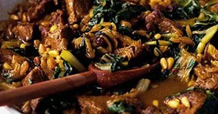 Moroccan chard & lamb pan-fry