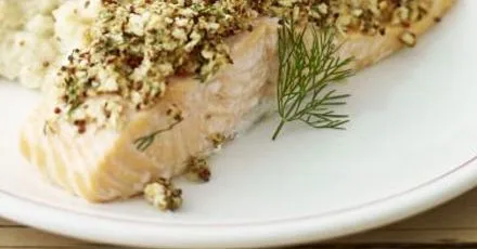 Mustard-crusted salmon with celeriac mash