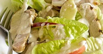 Mustard glazed pork with apple caesar salad