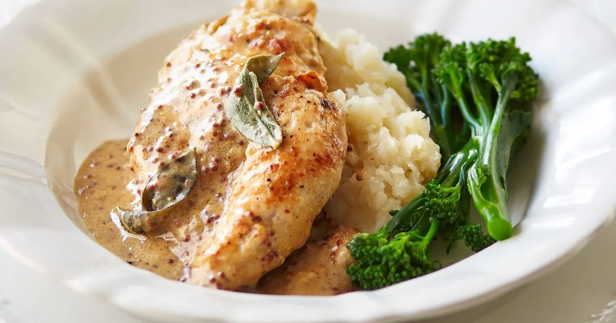 Mustard & sage chicken with celeriac mash