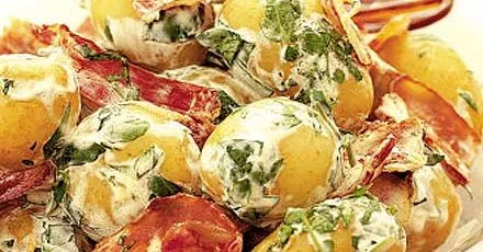 New potato, watercress & bacon salad with soured cream dressing
