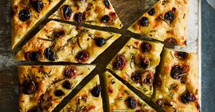 No-knead grape & rosemary focaccia
