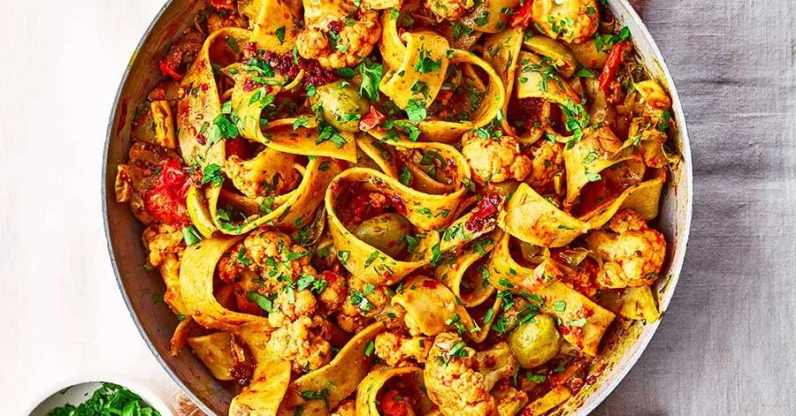 Olive, cauliflower & harissa pasta