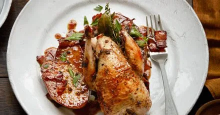 One-pot partridge with drunken potatoes
