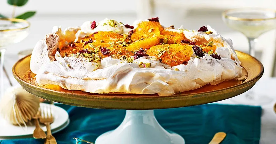 Orange, cranberry & pistachio pavlova