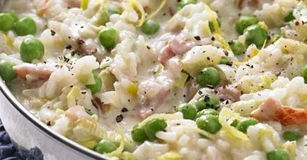 Oven-baked leek & bacon risotto