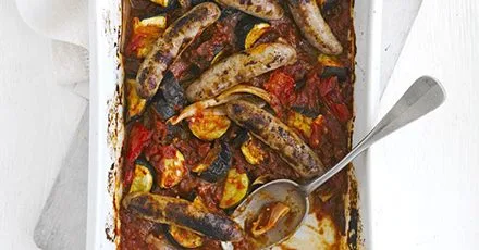 Oven-baked ratatouille & sausages