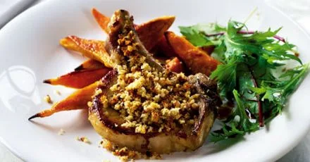 Oven pork chops with roasted potato wedges