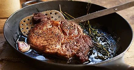 Pan-fried rib-eye steak