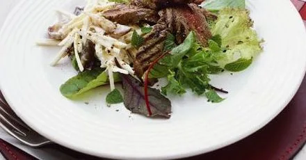 Pan-fried steak & parsnip salad