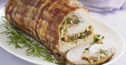 Rolled turkey breast with herby lemon & pine nut stuffing