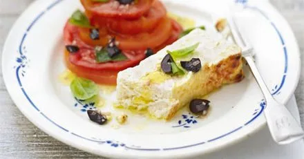 Parmesan-baked ricotta with tomato, olive & basil salad