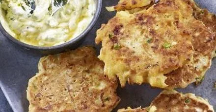 Parsnip pancakes with honey & mustard dressing