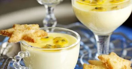 Passion fruit pots with coconut stars