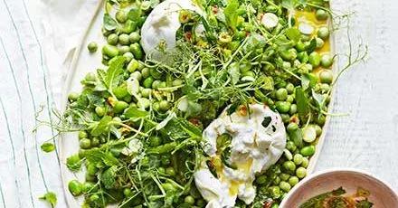 Pea & burrata salad with preserved lemon salsa