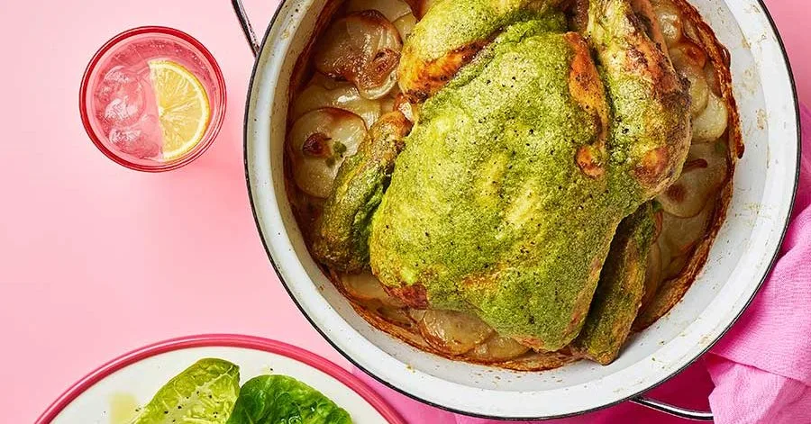 Pea & tarragon cream roast chicken