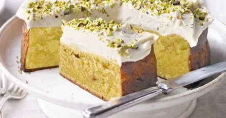 Peach, pistachio & white chocolate pound cake