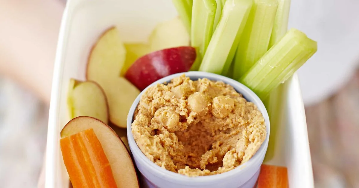 Peanut hummus with fruit & veg sticks