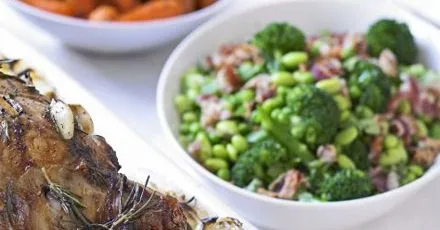 Peas & beans with pancetta & mint