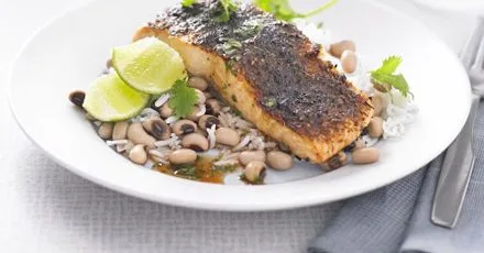 Pepper lime salmon with black-eyed beans