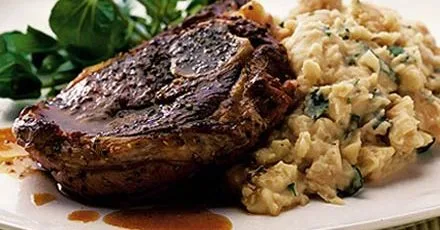 Peppered lamb & minty butter bean mash