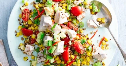 Peruvian chicken, avocado & quinoa salad