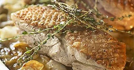 Pommes boulangère with roast lamb
