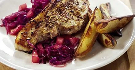Pork chops with fruity red cabbage