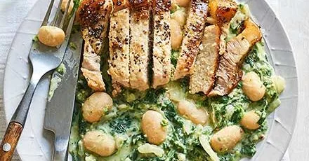 Pork chops & mustardy butter beans