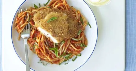 Pork Milanese with spaghetti