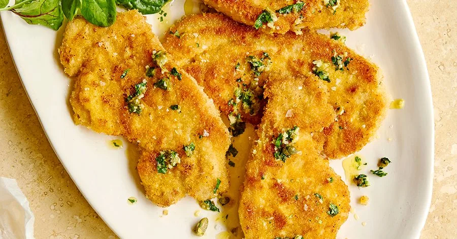 Pork schnitzel with lemon caper butter