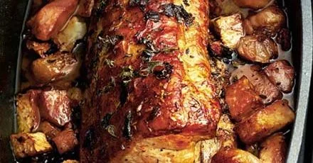 Pot-roast loin of pork with celeriac, shallots & pancetta