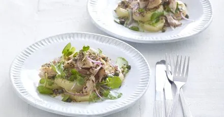 Potato & smoked trout salad with mustard dressing