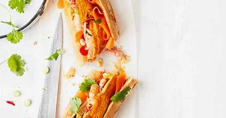 Prawn & beansprout omelette baguette