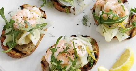 Prawn bruschetta with lemony fennel salad