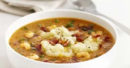 Prawn chowder with mashed potato