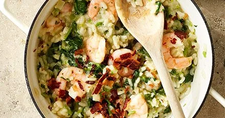 Prawn, pancetta & watercress risotto
