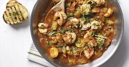 Prawn & tomato stew with gremolata topping