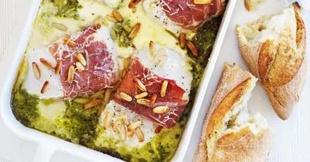 Prosciutto & pesto fish gratin