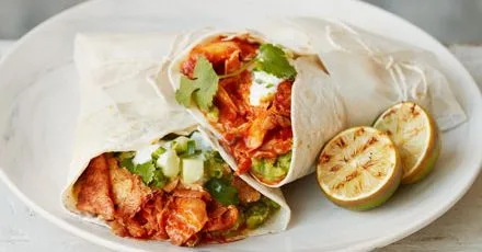 Pulled chicken with charred-lime guac & crispy skin