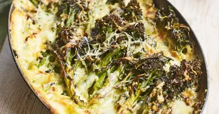 Purple sprouting broccoli & kale gratin