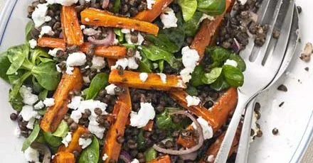 Puy lentil, spiced roast carrot & feta salad