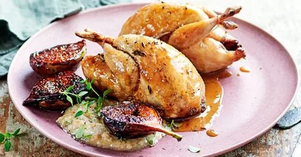 Quails with figs & walnut sauce
