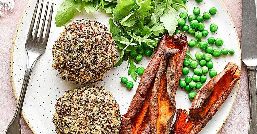 Quinoa-coated salmon & sweet potato fishcakes
