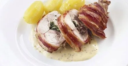 Rabbit with mustard & bacon