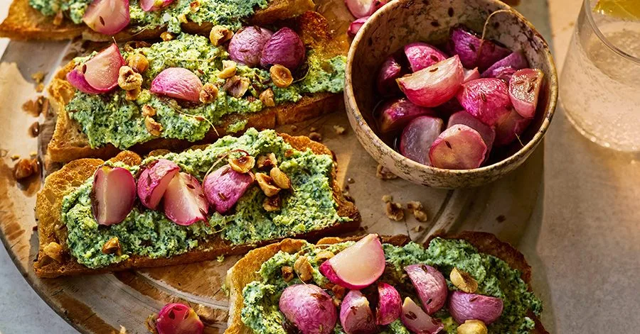 Radish & broad bean bruschetta
