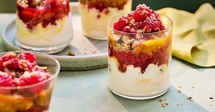 Raspberry & mango yogurt parfait