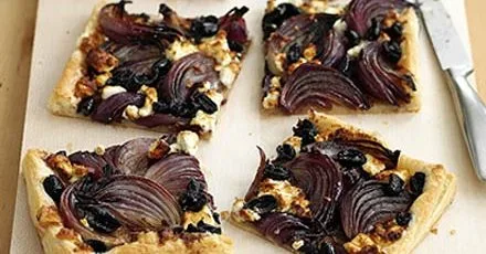 Red onion, feta & olive tart