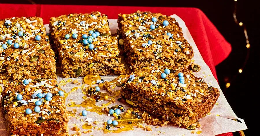 Carrot, cranberry and pumpkin seed flapjacks